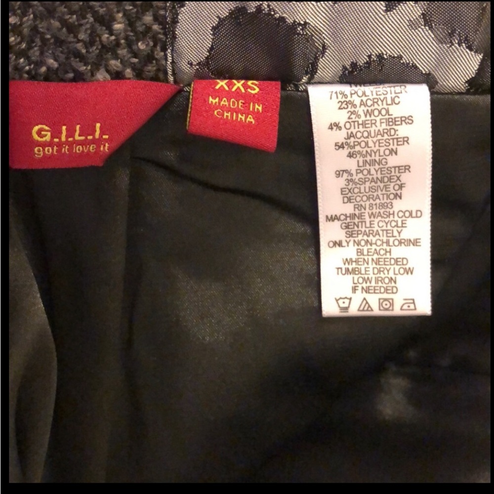 G.I.L.I. Black & Gray Tweed & Leopard Lace Trim Sides Skirt Style #A237483 XXS - Picture 11 of 11